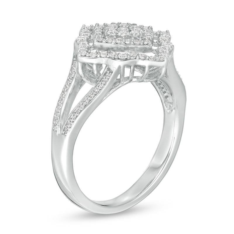 Main Image 3 of 0.50 CT. T.W. Composite Diamond Tilted Cushion Frame Split Shank Ring in 10K White Gold