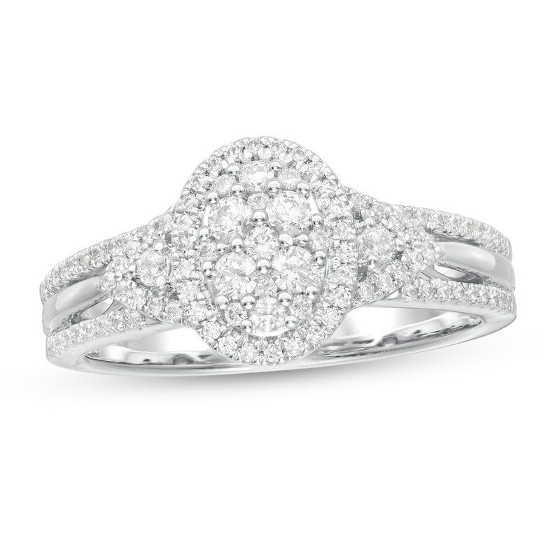 0.50 CT. T.W. Composite Diamond Oval Frame Split Shank Ring in 10K White Gold|Peoples Jewellers