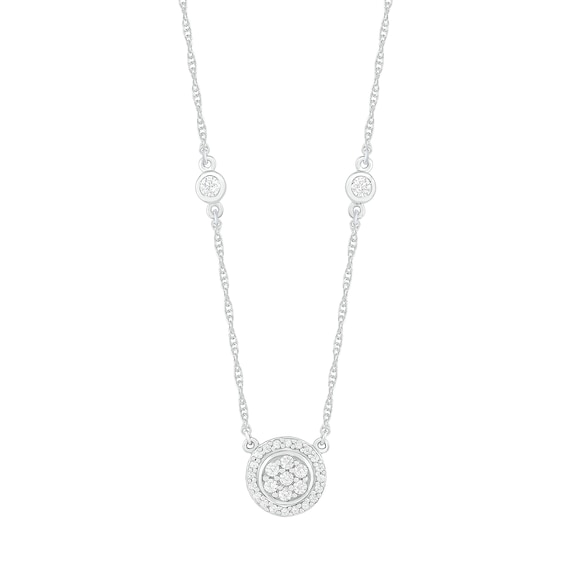 0.115 CT. T.W. Composite Diamond Flower Station Necklace in Sterling Silver