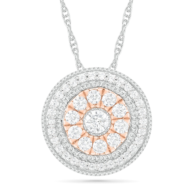 0.45 CT. T.W. Diamond Double Frame Pendant in Sterling Silver and 10K Rose Gold|Peoples Jewellers