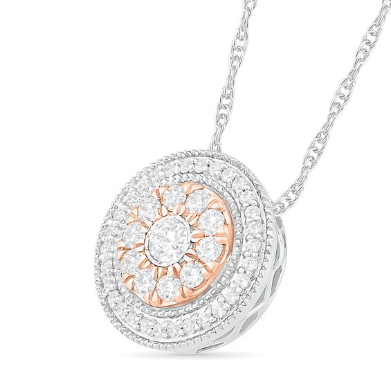 0.45 CT. T.W. Diamond Double Frame Pendant in Sterling Silver and 10K Rose Gold