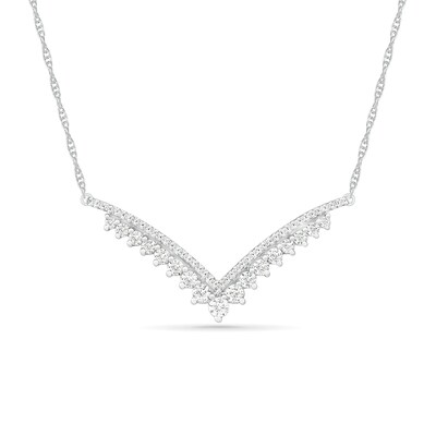 0.45 CT. T.W. Diamond Graduated Double Row Chevron Necklace in Sterling Silver