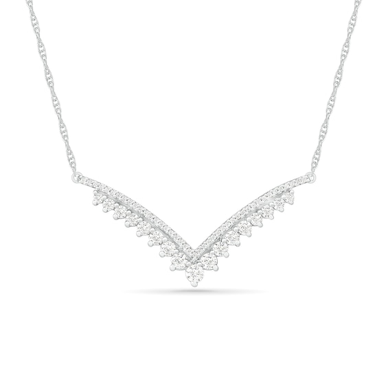 0.145 CT. T.W. Diamond Double Row V Necklace in Sterling Silver - 16.5