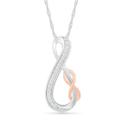 0.085 CT. T.W. Diamond Double Infinity Loop Pendant in Sterling Silver and 10K Rose Gold