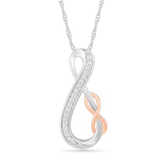 0.085 CT. T.W. Diamond Double Infinity Loop Pendant in Sterling Silver and 10K Rose Gold