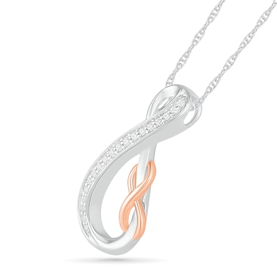 0.085 CT. T.W. Diamond Double Infinity Loop Pendant in Sterling Silver and 10K Rose Gold