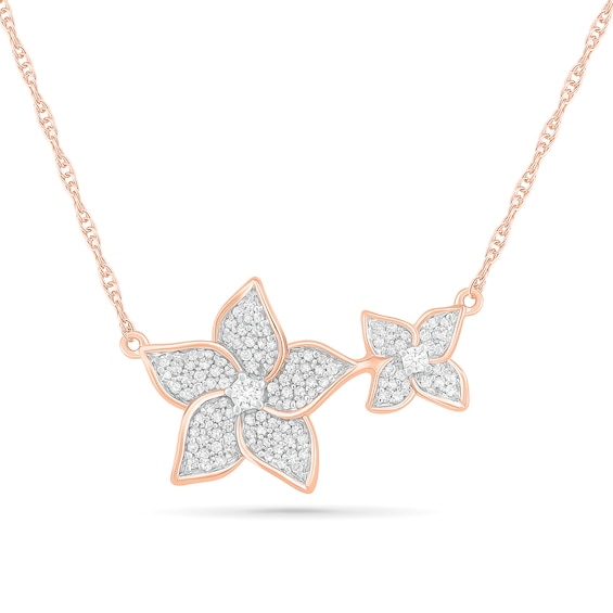 0.23 CT. T.W. Diamond Flower Necklace in 10K Rose Gold