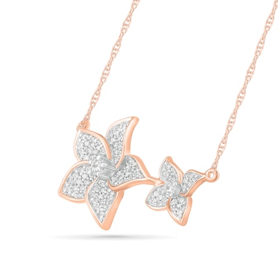 0.23 CT. T.W. Diamond Flower Necklace in 10K Rose Gold