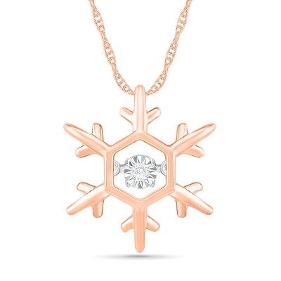 Unstoppable Love™ Diamond Accent Solitaire Snowflake Pendant in Sterling Silver with 14K Rose Gold Plate