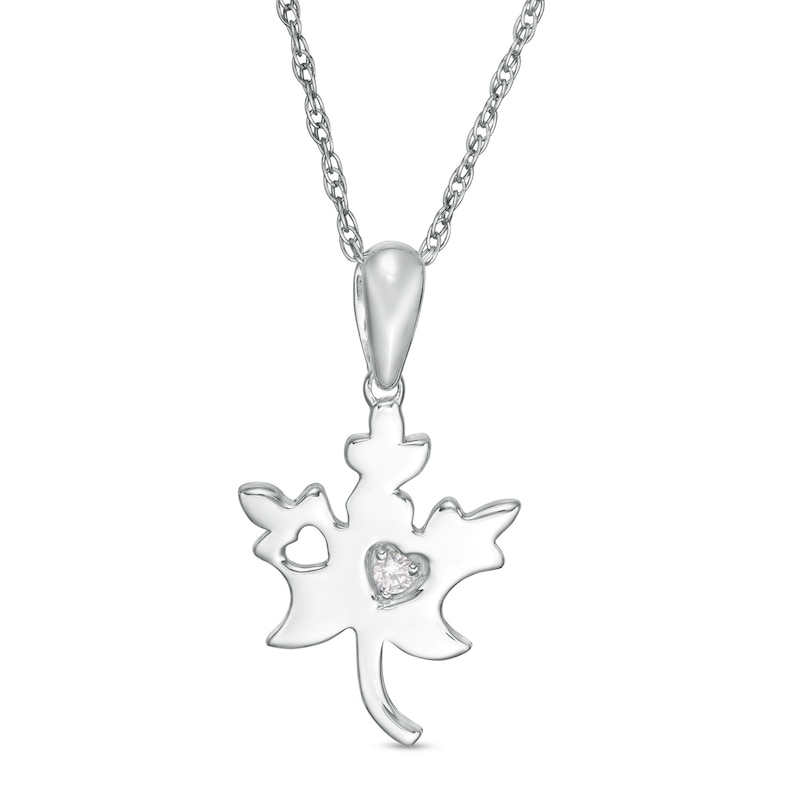 Diamond Accent Solitaire Maple Leaf Pendant in Sterling Silver