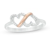 Thumbnail Image 0 of 0.10 CT. T.W. Diamond Double Heart Loop Ring in Sterling Silver and 10K Rose Gold - Size 7