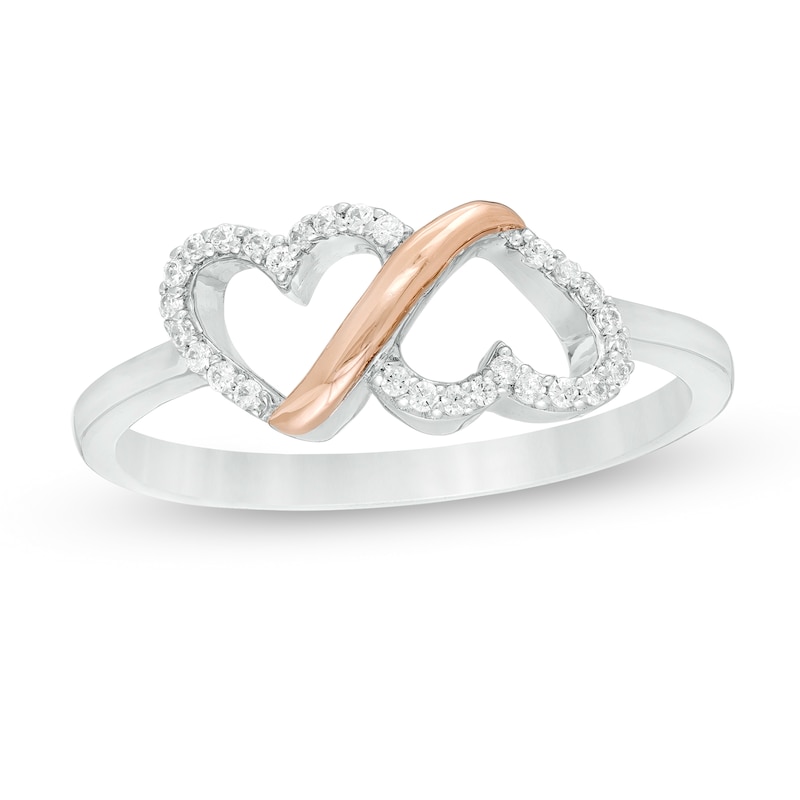0.10 CT. T.W. Diamond Double Heart Loop Ring in Sterling Silver and 10K Rose Gold - Size 7