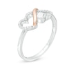 Thumbnail Image 2 of 0.10 CT. T.W. Diamond Double Heart Loop Ring in Sterling Silver and 10K Rose Gold - Size 7