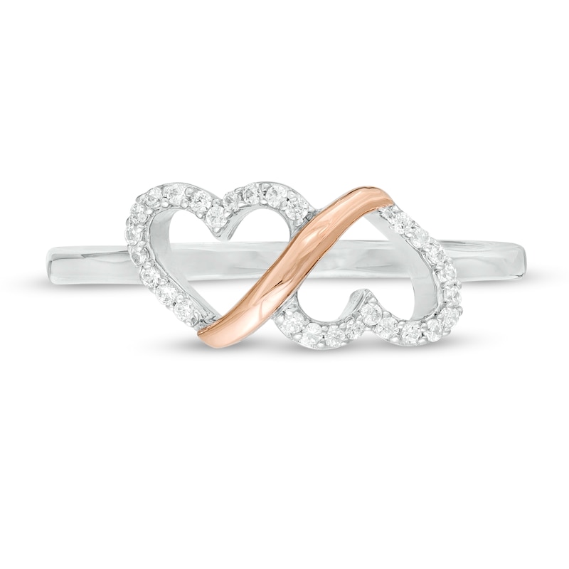 0.10 CT. T.W. Diamond Double Heart Loop Ring in Sterling Silver and 10K Rose Gold - Size 7