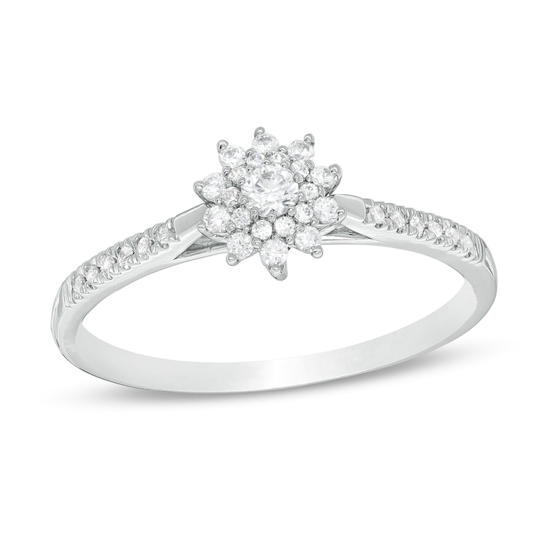 0.20 CT. T.W. Composite Diamond Flower Promise Ring in Sterling Silver - Size 7