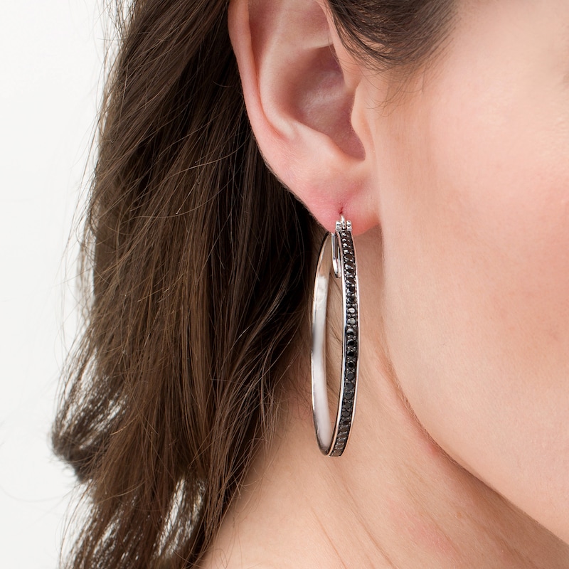 2.00 CT. T.W. Black Diamond Hoop Earrings in Sterling Silver|Peoples Jewellers