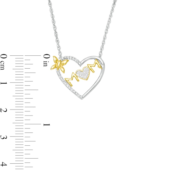 0.04 CT. T.W. Diamond Butterfly and "mom" Heart Necklace in Sterling Silver and 10K Gold