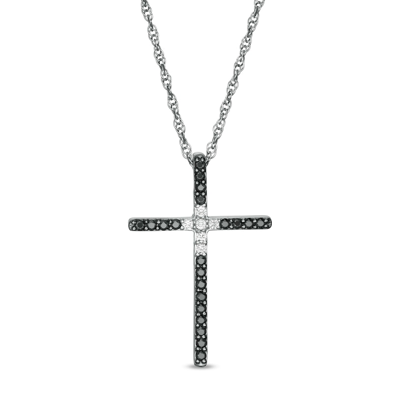 0.20 CT. T.W. Enhanced Black and White Diamond Cross Pendant in Sterling Silver|Peoples Jewellers