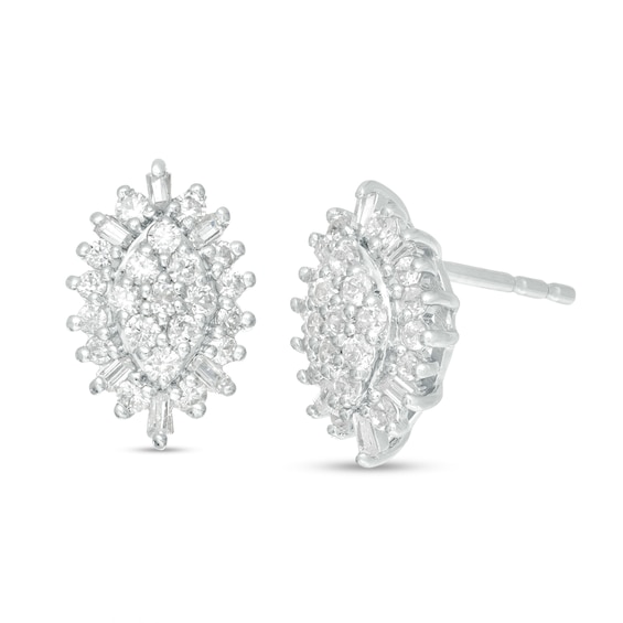 0.32 CT. T.W. Composite Diamond Marquise Frame Sunburst Stud Earrings in Sterling Silver