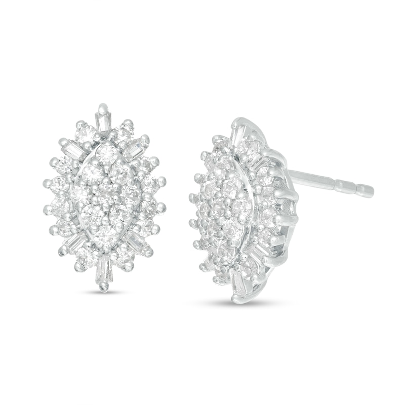 0.32 CT. T.W. Composite Diamond Marquise Frame Sunburst Stud Earrings in Sterling Silver|Peoples Jewellers