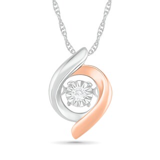 Unstoppable Love™ 0.04 CT. Diamond Solitaire Swirl Pendant in Sterling Silver and 10K Rose Gold