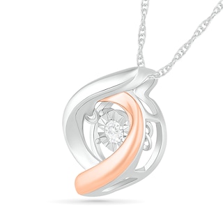 Unstoppable Love™ 0.04 CT. Diamond Solitaire Swirl Pendant in Sterling Silver and 10K Rose Gold