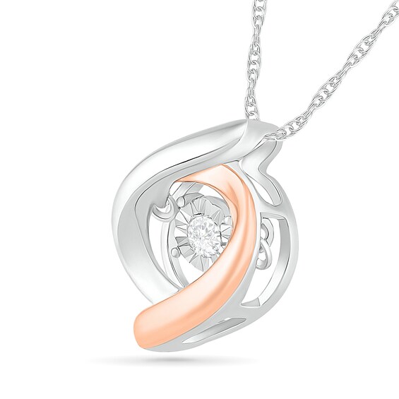 Unstoppable Love™ 0.04 CT. Diamond Solitaire Swirl Pendant in Sterling Silver and 10K Rose Gold