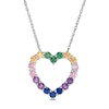 Simulated Multi-Colour Sapphire Heart Outline Pendant in Sterling Silver