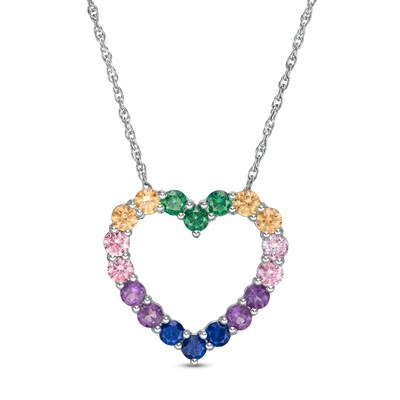 Simulated Multi-Colour Sapphire Heart Outline Pendant in Sterling Silver