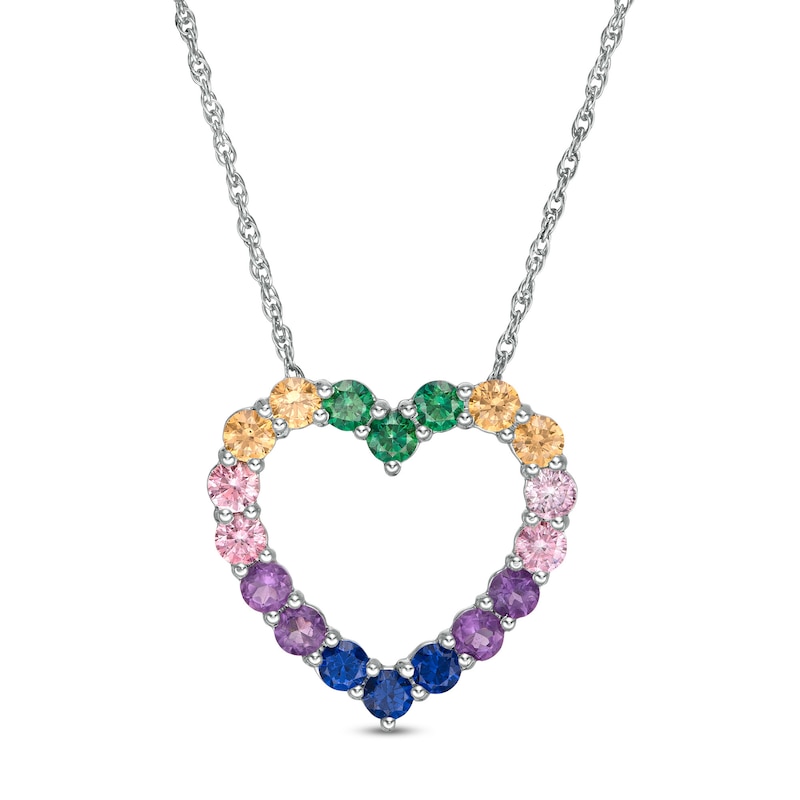 Simulated Multi-Colour Sapphire Heart Outline Pendant in Sterling Silver|Peoples Jewellers