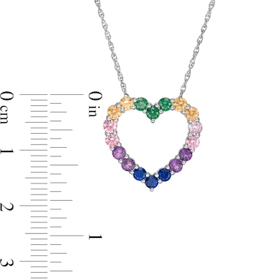 Simulated Multi-Colour Sapphire Heart Outline Pendant in Sterling Silver