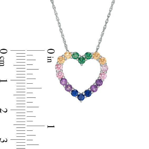 Simulated Multi-Colour Sapphire Heart Outline Pendant in Sterling Silver