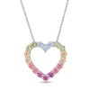 Simulated Light Multi-Colour Sapphire Heart Outline Pendant in Sterling Silver