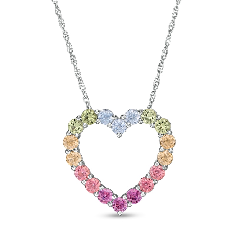 Simulated Light Multi-Colour Sapphire Heart Outline Pendant in Sterling Silver|Peoples Jewellers