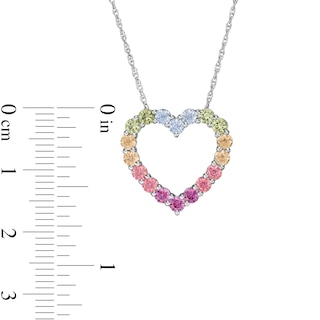 Simulated Light Multi-Colour Sapphire Heart Outline Pendant in Sterling Silver