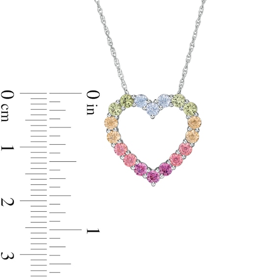 Simulated Light Multi-Colour Sapphire Heart Outline Pendant in Sterling Silver