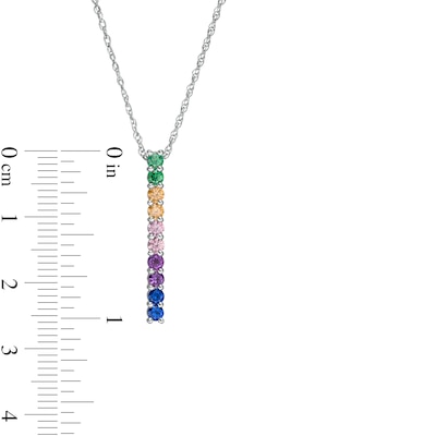 Simulated Multi-Colour Sapphire Duos Linear Bar Pendant in Sterling Silver