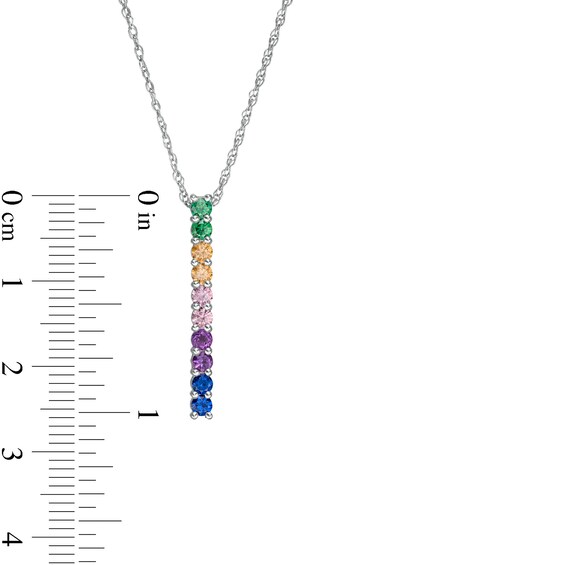 Simulated Multi-Colour Sapphire Duos Linear Bar Pendant in Sterling Silver