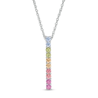 Simulated Light Multi-Colour Sapphire Duos Linear Bar Pendant in Sterling Silver