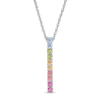 Simulated Light Multi-Colour Sapphire Duos Linear Bar Pendant in Sterling Silver