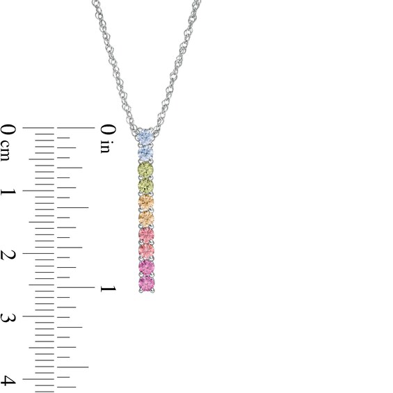 Simulated Light Multi-Colour Sapphire Duos Linear Bar Pendant in Sterling Silver