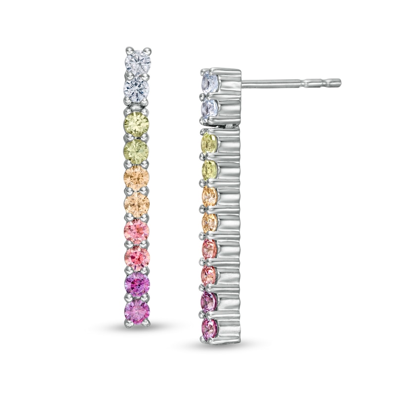 Simulated Light Multi-Colour Sapphire Duos Linear Bar Drop Earrings in Sterling Silver
