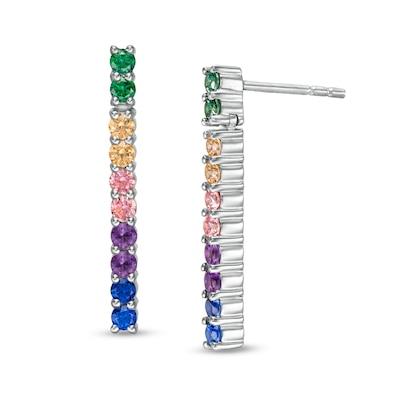 Simulated Multi-Colour Sapphire Duos Linear Bar Drop Earrings in Sterling Silver