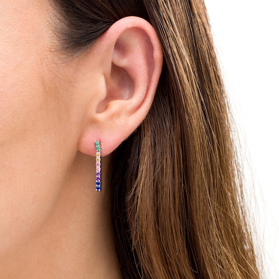 Simulated Multi-Colour Sapphire Duos Linear Bar Drop Earrings in Sterling Silver