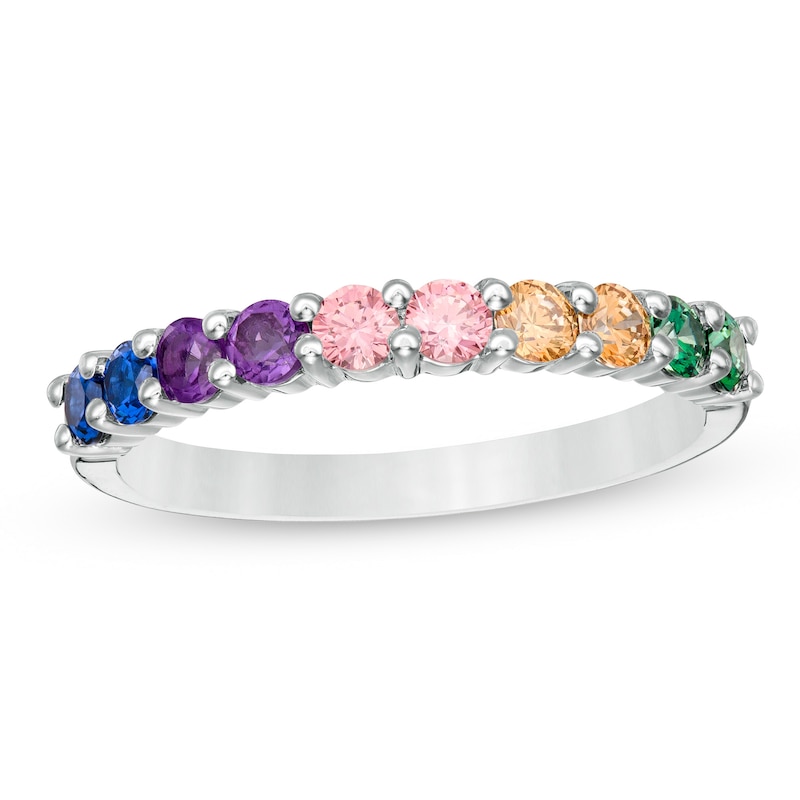 Simulated Multi-Colour Sapphire Duos Band in Sterling Silver|Peoples Jewellers