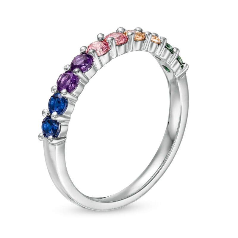Simulated Multi-Colour Sapphire Duos Band in Sterling Silver|Peoples Jewellers