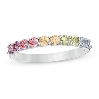 Simulated Light Multi-Colour Sapphire Duos Band in Sterling Silver