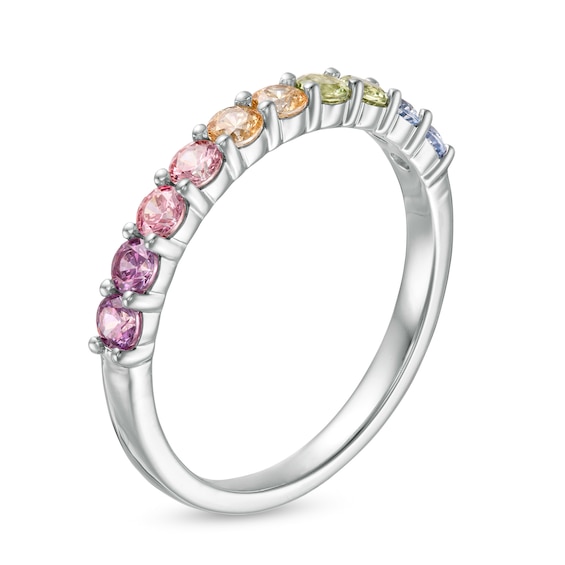 Simulated Light Multi-Colour Sapphire Duos Band in Sterling Silver