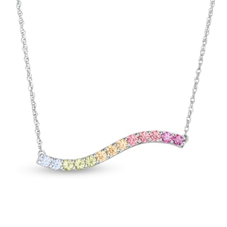 Simulated Light Multi-Colour Sapphire Horizontal Wave Bar Necklace in Sterling Silver