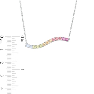 Simulated Light Multi-Colour Sapphire Horizontal Wave Bar Necklace in Sterling Silver